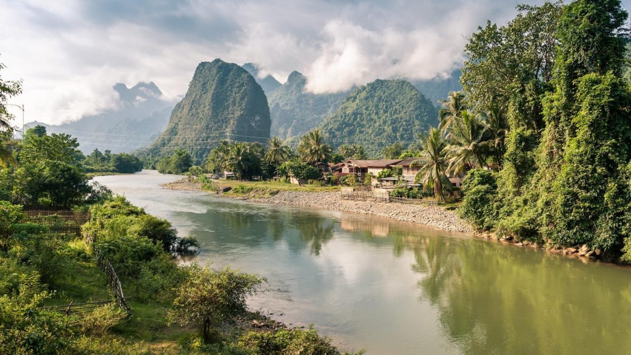 Landscape of Nam Song River at Vang Vieng, Laos