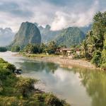 Landscape of Nam Song River at Vang Vieng, Laos