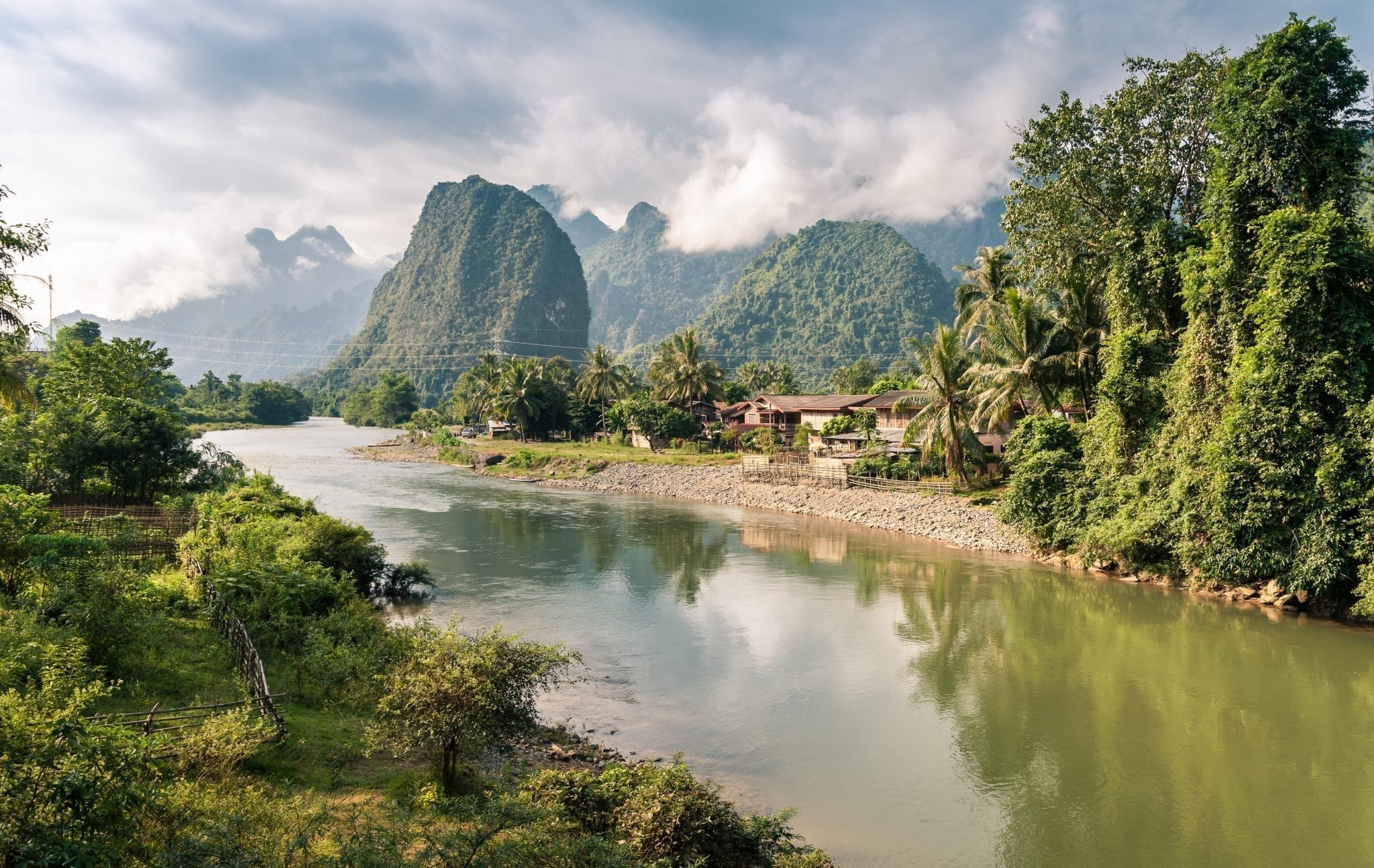 Landscape of Nam Song River at Vang Vieng, Laos