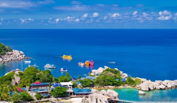 Marina pier of beautiful tropical island. Koh Phangan island, Ki