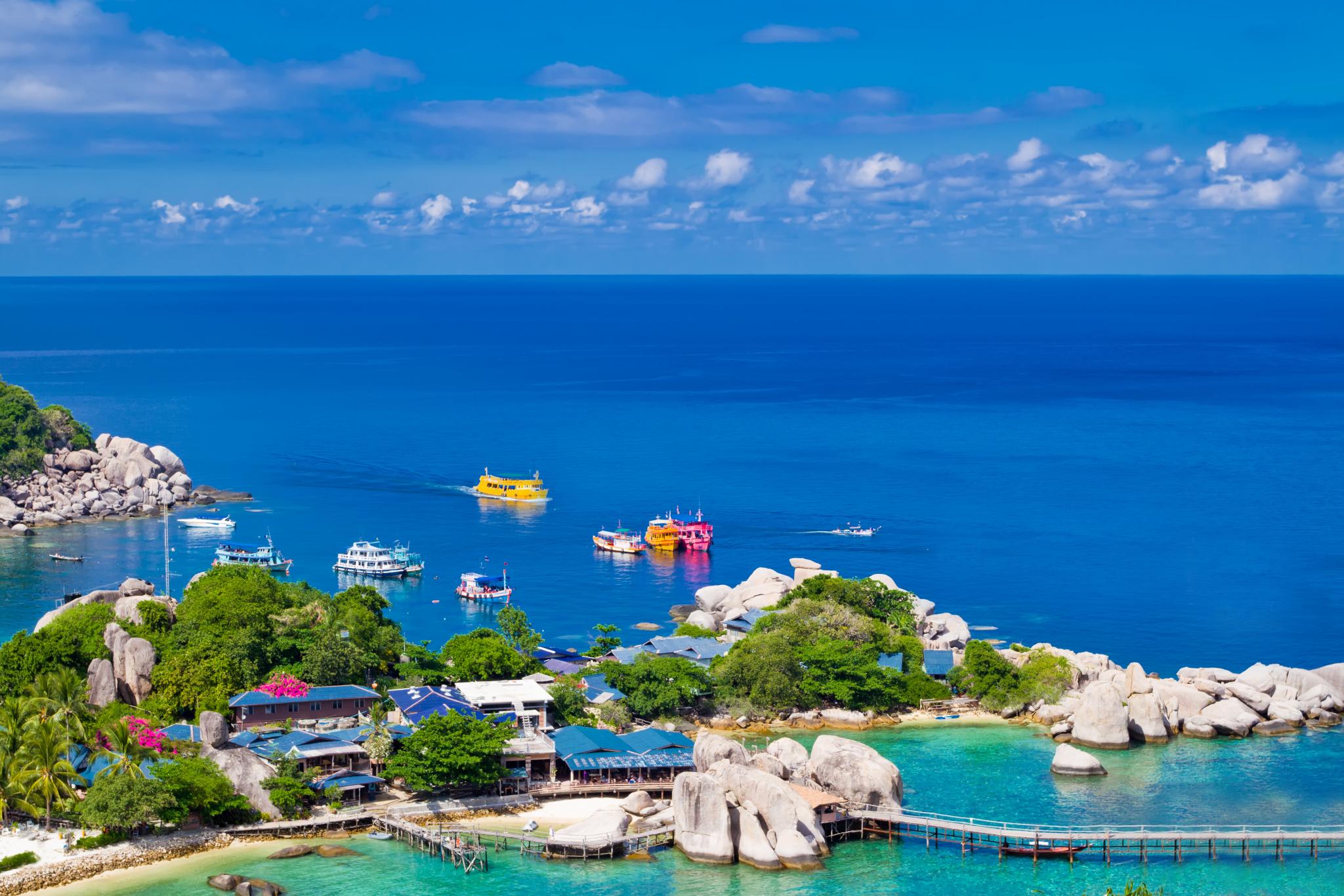 Marina pier of beautiful tropical island. Koh Phangan island, Ki