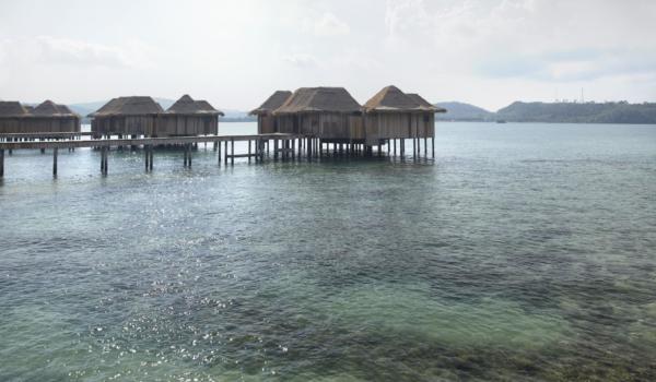 early morning behind 2 bed over water villas