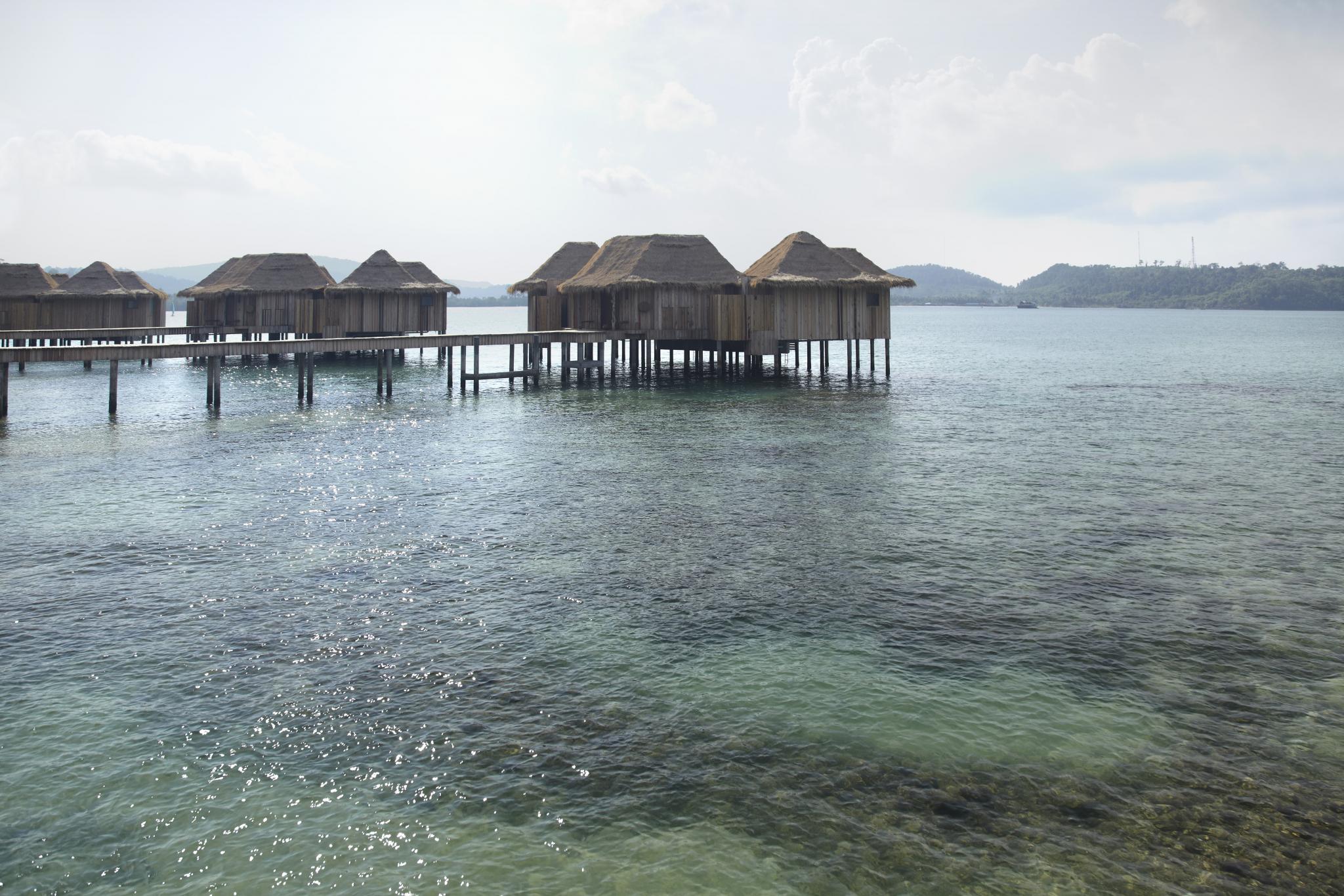 early morning behind 2 bed over water villas